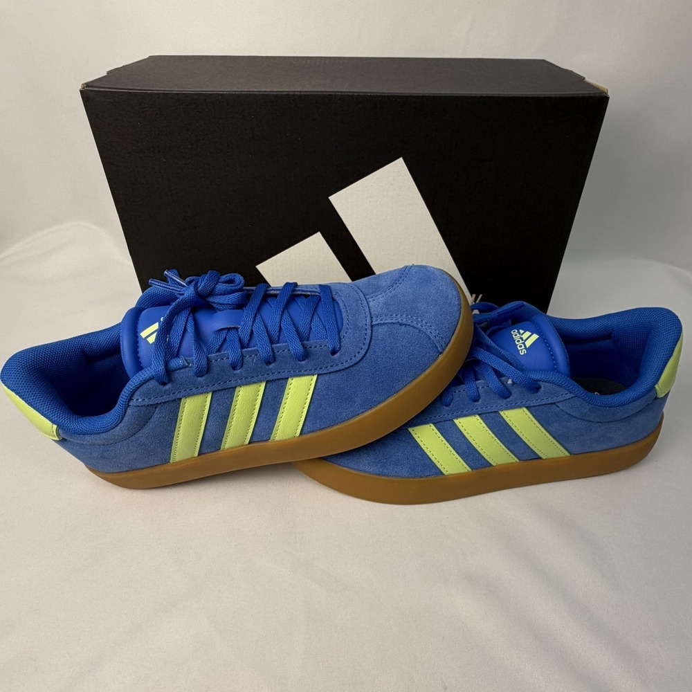 adidas VL Court 3.0 K Unisex Kids US 5 Blue/Yellow Suede Low Top IH3947